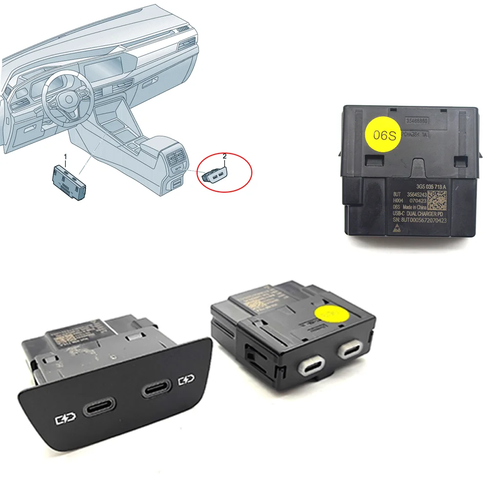 

Double USB charging port MQB EVO For Golf mk8 ID3 T-Cross T ROC ID3 2G6035718 2G6 035 718 TYPE-C 3G5 035 718 A 3G5035718A