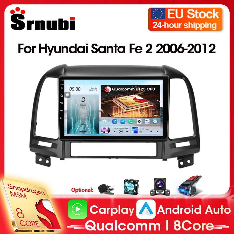 For Hyundai Santa Fe 2 2006 - 2012 Android Car Radio Navigation GPS Multimedia Video Player 4G Stereo Carplay Auto DVD Head Unit