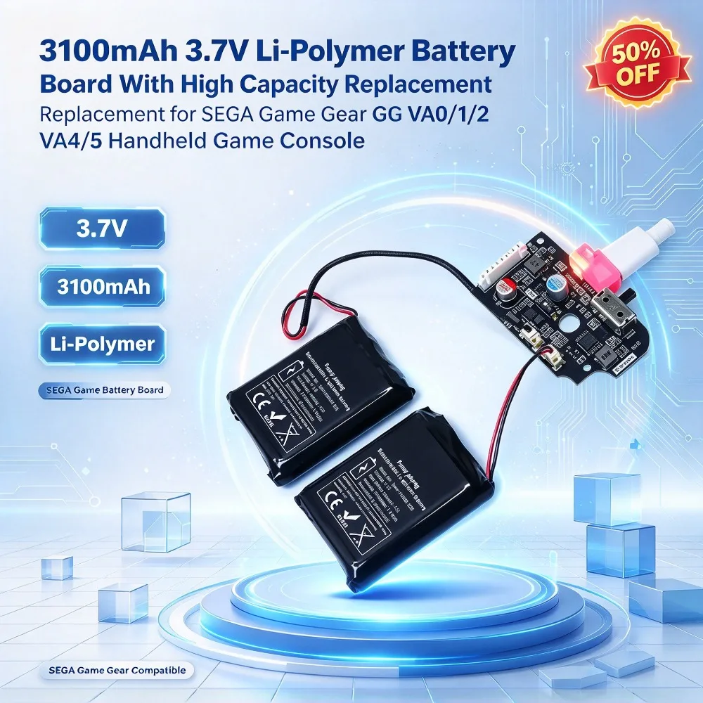 3100mAh 3.7V Li-Polymer Battery Board With  High Capacity Replacement for SEGA Game Gear GG VA0/1/2 VA4/5 Handheld Game Consol