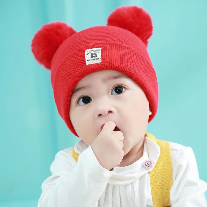 

Winter Children Warm Baby Knitted Hats With Pom Pom Kids Knit Beanie Hats Solid Color Infant Hat For Boys Girls
