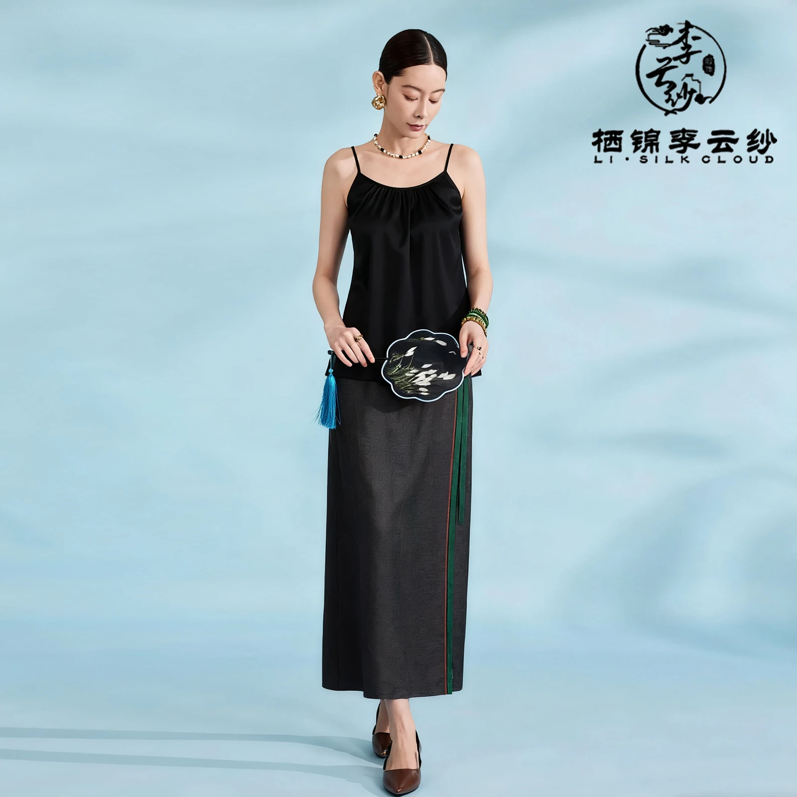 

LI SILK CLOUD Elegant Silk Xiangyunsha Half Skirt - 100% Mulberry Silk, Flowy Silhouette, Daily & Formal Wear Guangdong Gauze