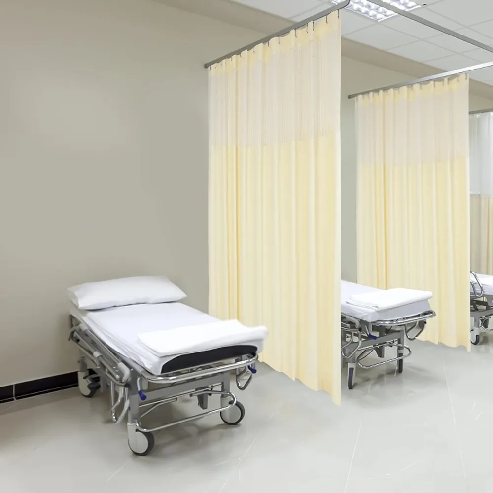 

Hospital Privacy Curtain Polyester Flame Retardant Medical Curtain Room Divider Cubicle Curtain with Mesh Top & 24 Hook