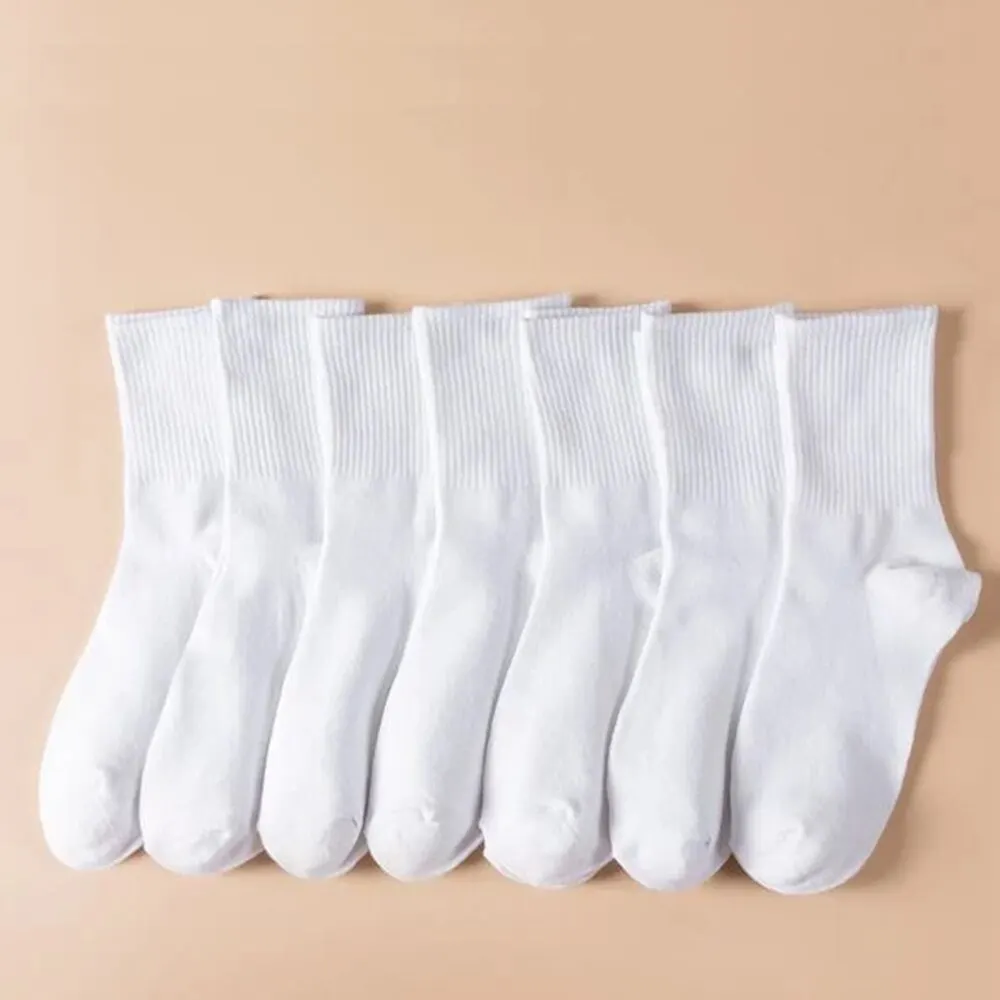 7/10/20 Pairs Mid Length Socks Women Classic Black White Solid Color Fashionable Casual Sports Absorbing Breathable Men Socks