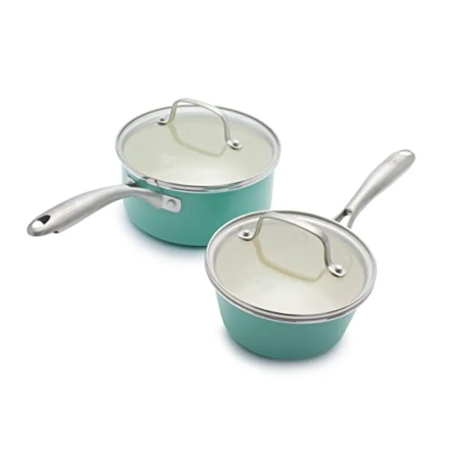 

Artisan Healthy Ceramic Nonstick 1QT and 2QT Saucepan Pot Set with Lids Stainless Steel Handle Induction PFAS-Free Dishwasher S