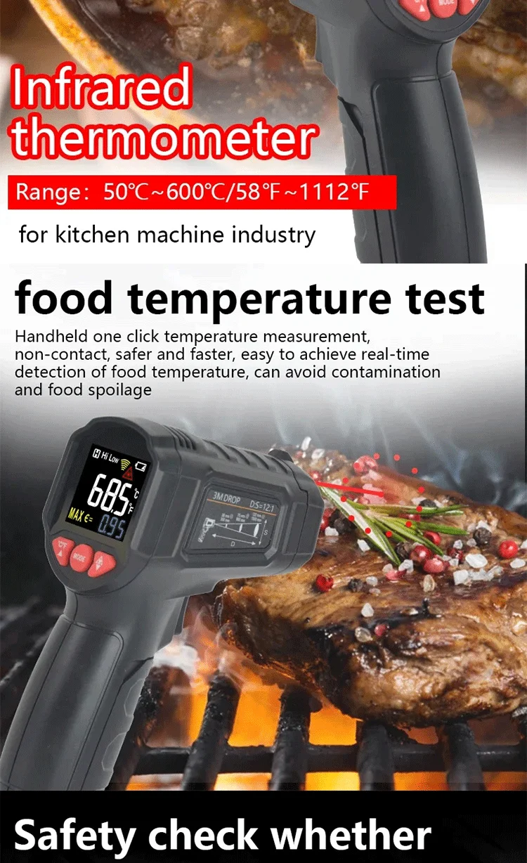 Digitales Thermometer Infrarot-Thermometer -50~600 ℃ 800 ℃ Berührungsloses Pyrometer für die Küche, Laser-Temperaturmessgerät und Hygrometer – Detail 2