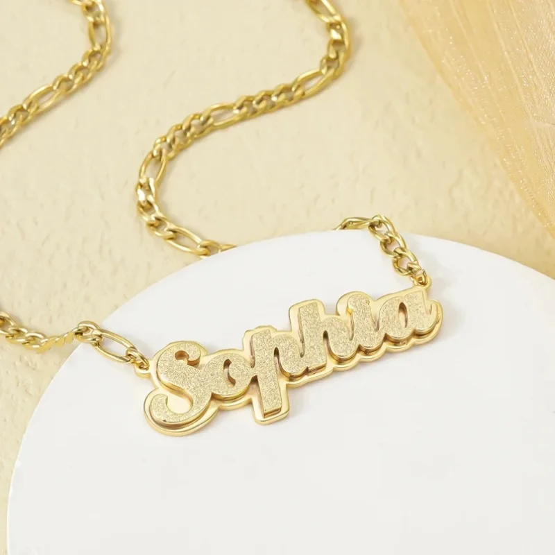 Customizable Double Layer Stainless Steel Nameplate Necklace with Feagaro Chain Personalized Gift Jewelry