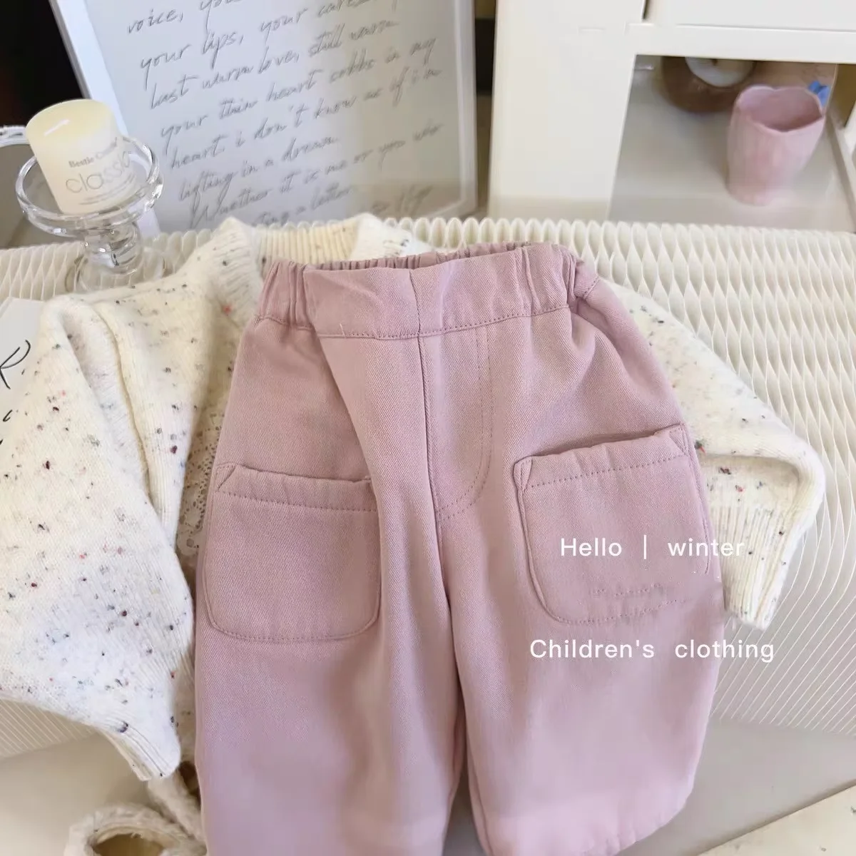 Girls Fleece Lined Pants Autumn Winter 2026 New Baby Girl Pink Casual Straight Leg Trousers Thick Warm Children Long Pants 5