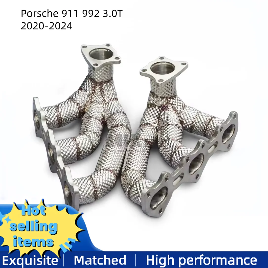 

Exhaust Manifold Header for Porsche 911 992 3.0T 2020-2024 High Flow Exhaust Pipes Downspout with Heat Shield