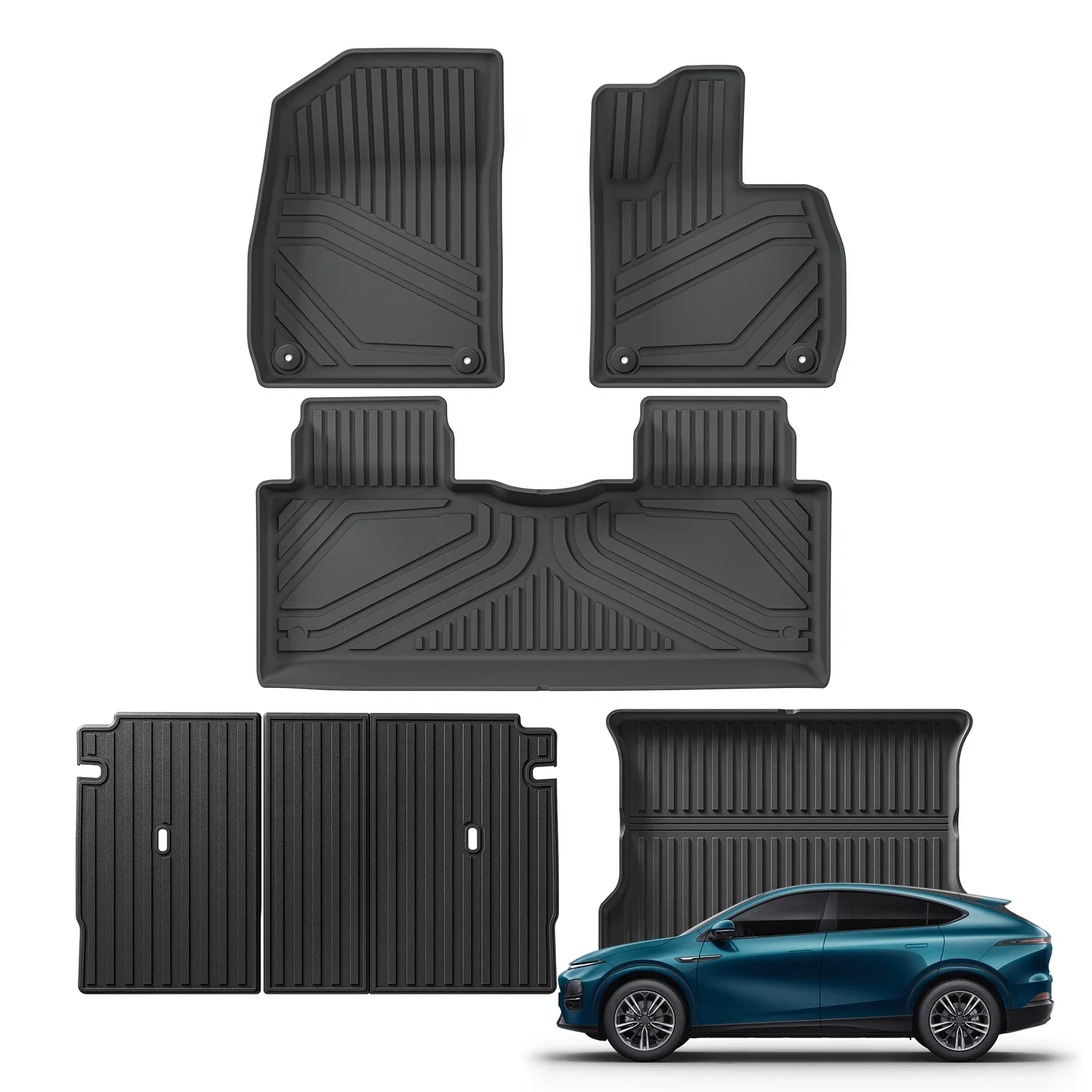 Für Xpeng G6 2023 2024 Autofußmatten Kofferraumauskleidung Kofferraummatte TPE 3D Fußmatte Allwetter SCHWARZ – Detail 11