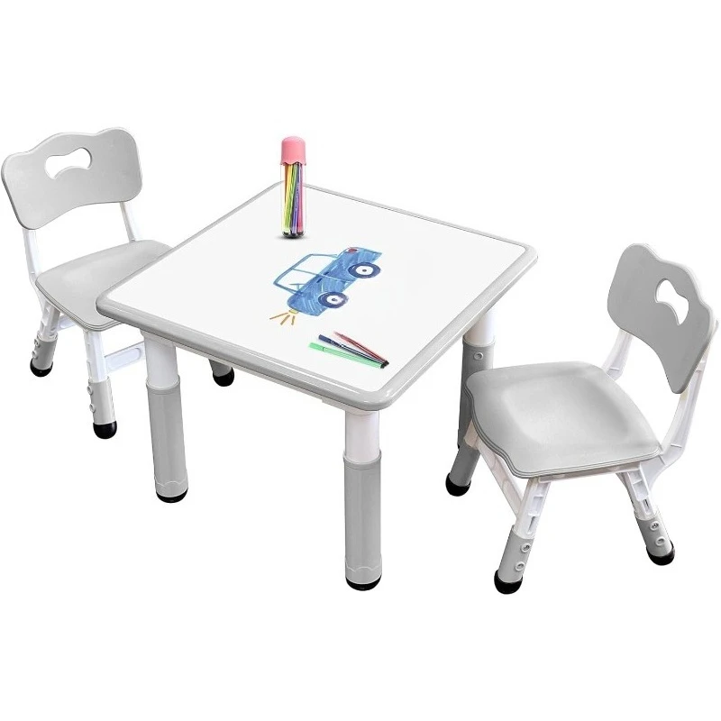 Kids Table & Chair Set with Adjustable Toddler-Safe Non-Slip Legs, Activity & Graffiti-Proof Desktop Ages 3-12