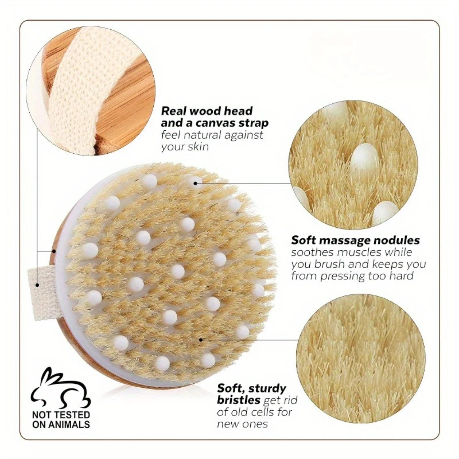 Eco-Friendly Dry Body Brush with Natural Bristles - Exfoliating Body Scrubber for Lymphatic Drainage, Skin Smoothing & Circulati