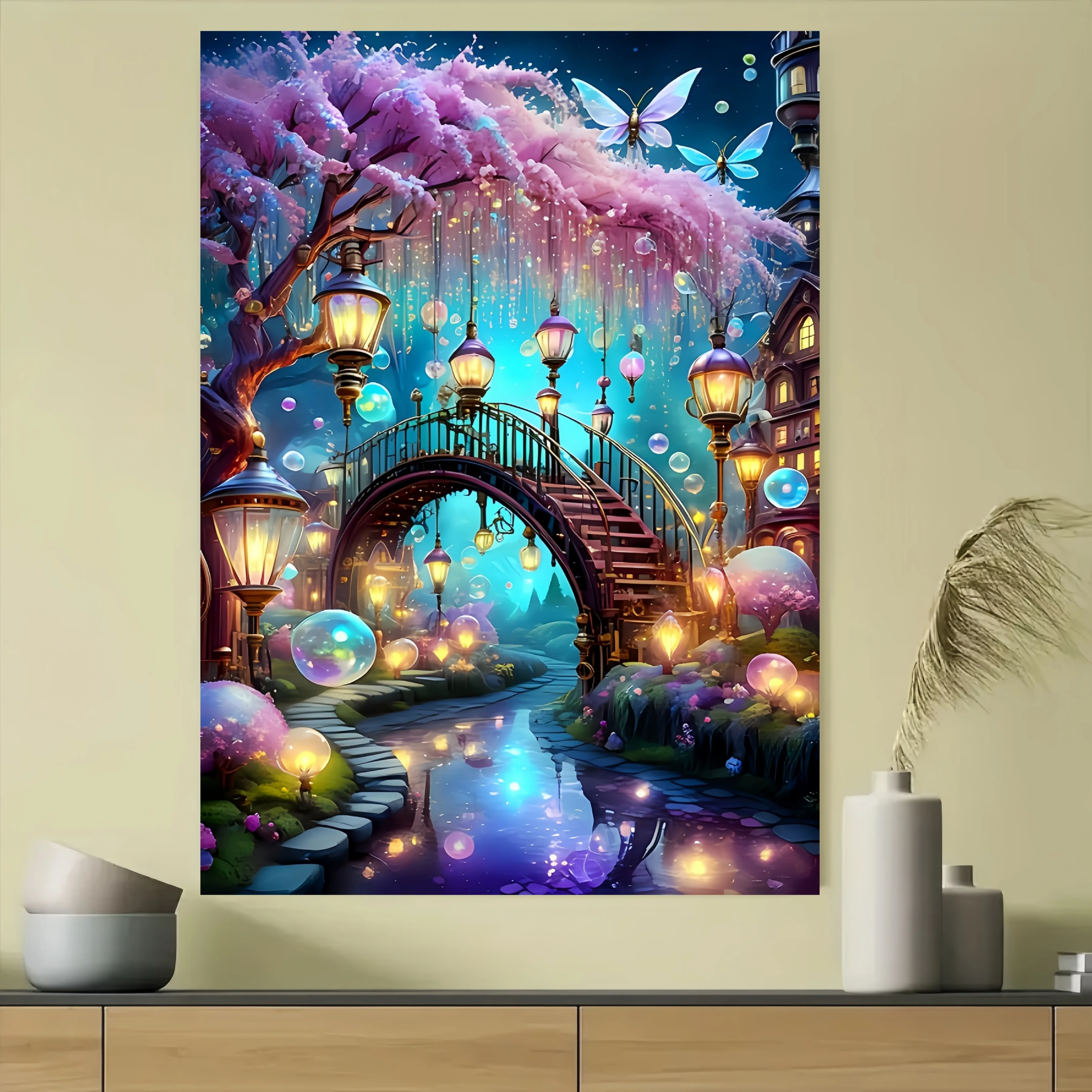 1000pcs Enchanting Bridge & Flowing Water Jigsaw Puzzle - DIY Thickened White Cardboard Suitable for Adults & Families, Challe