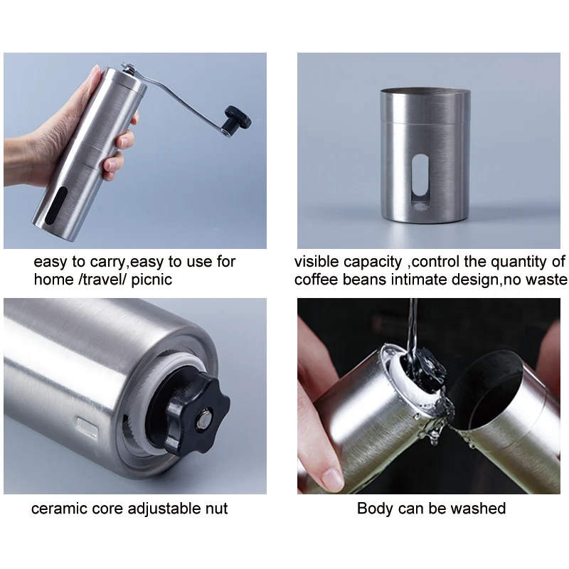 Manual Stainless Steel Coffee Grinder Adjustable Coarse Settings Portable Ceramic Conical Burr Grinder for Camping Travel