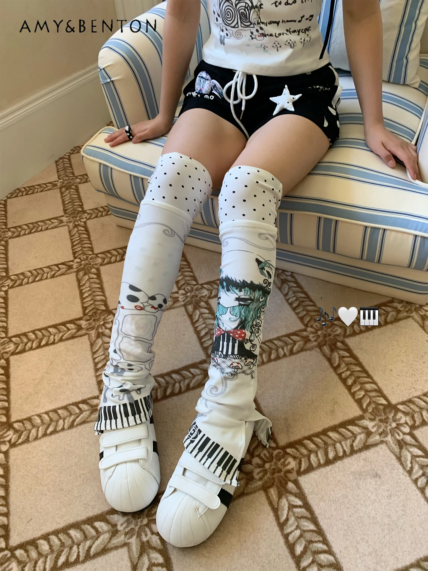 

Two-dimensional Anime Girl Polka Dot Printing Splicing Color Leg Warmer Summer Gothic Knee Socks Subculture Y2K Legwarmers Women