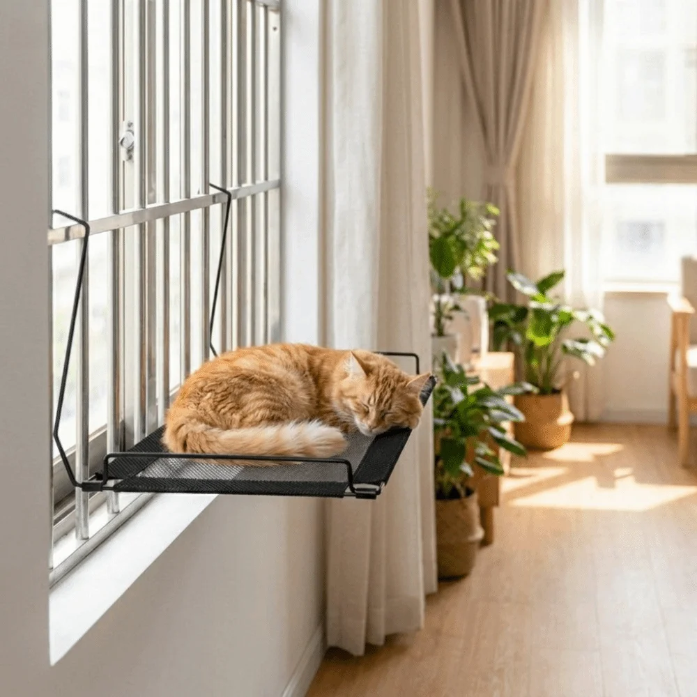 Creative Breathable Mesh Cat Window Hammock Folding No-punching Pet Window Perch Stable Durable Cat Sunbathing Bed Bedside Use