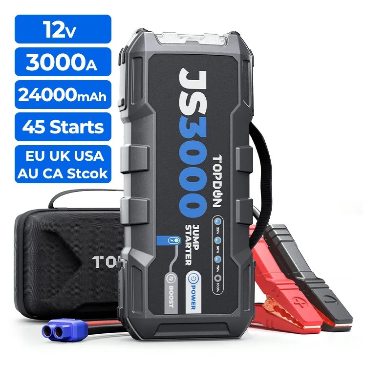 TOPDON Js3000 Jumpstarter 12V Jump Starter 3000K  Amp 24000mah Power Bank Auto Motorcycle Truck Car Jump Starter Start 3000 Peak