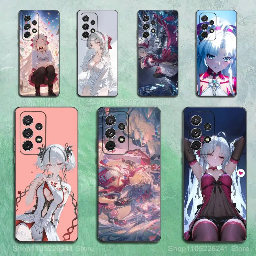 C-Carlotta Wuwa Lucu untuk Samsung S9,S10,S20,S10,S21,S25,S24,S23,Ultra,FE,Plus,Lite, Casing Hitam Silikon Lembut