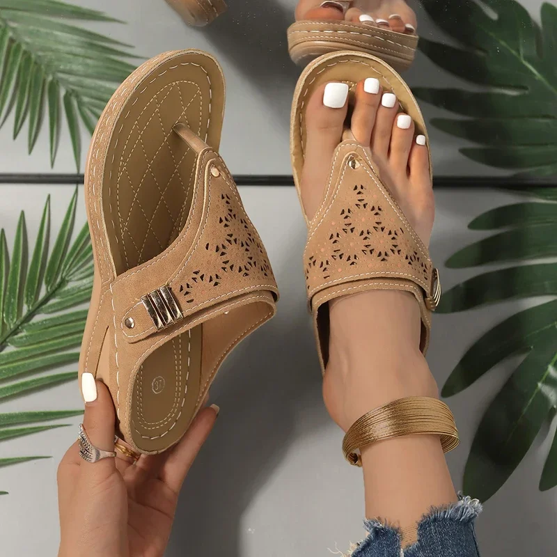 Clip Toe Wedge Sandals Women 2024 Summer Thick Platform Anti-Slip Beach Sandals Woman Size 36-43 Low Heels Gladiator Sandalias