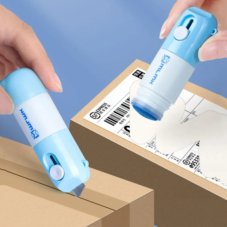 Líquido de corrección de papel térmico 2 en 1 con cuchillo para Unboxing, protección de datos de identidad, borrador fluido, abridor de cajas