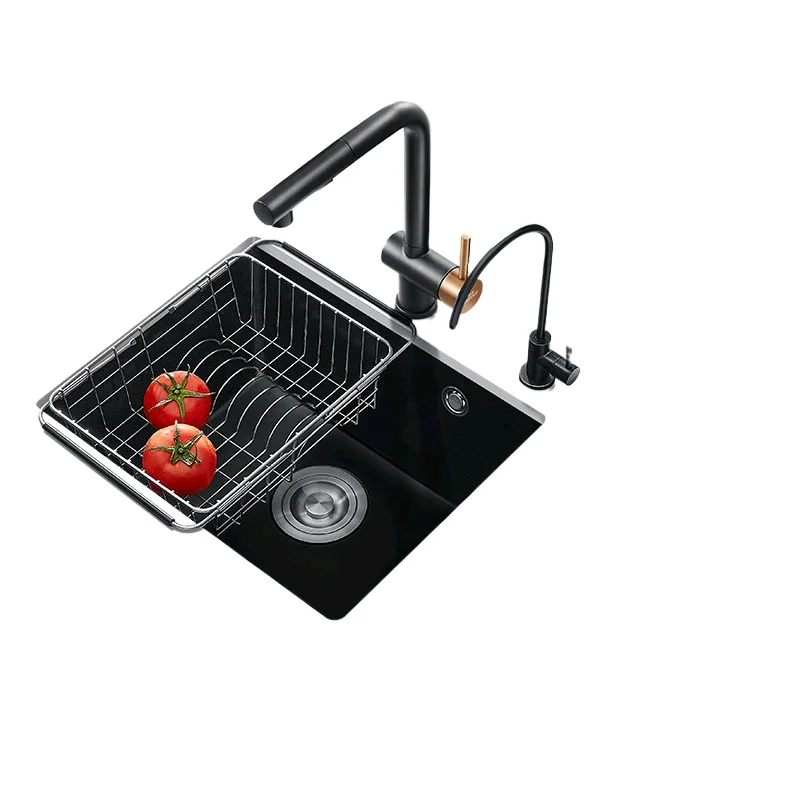

Kitchen Quartz Stone Sink White and Black Large Single Sink Vegetable Sink Dishbasin Drain Basket Package