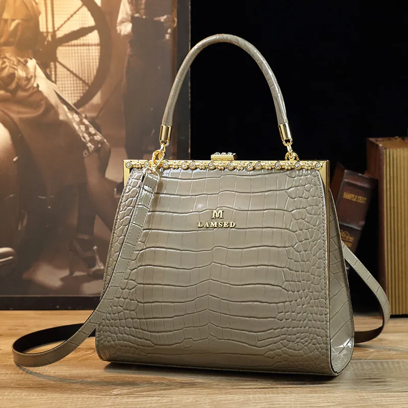 Luxury Fashion Diamonds Women's Handbag Crocodile Print Clip Shoulder Crossbody Bag Small Portable Evening Bags 2024 New