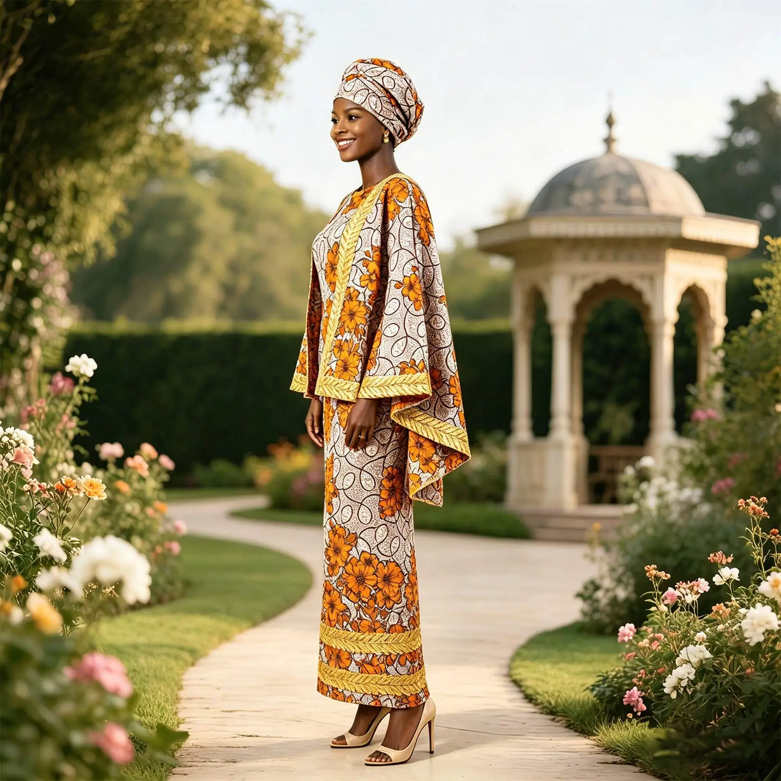 Vestido de Fiesta Africano para Mujer, Lujoso con Capa a Juego, Sin Mangas, Ajustado, Elegante, Vestido de Novia Bazin Riche 2625022