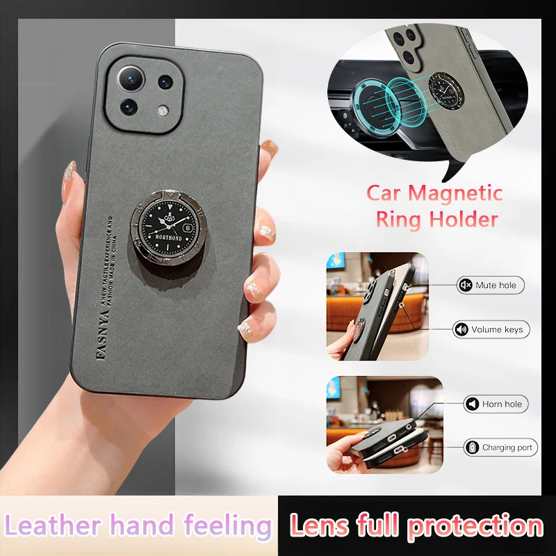 For Xiaomy Mi11 Lite 5G NE Case Car Magnetic Holder Ring Phone Case For Xiaomi Mi 11 Lite 11Lite Light 5G NE Leather Back Cover