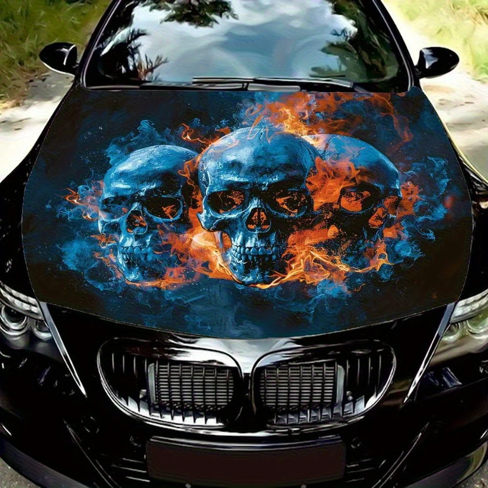 

Наклейка на капот автомобиля с синим пламенем и черепом — прочная виниловая пленка с ярким пламенем и дымчатым дизайном, подходит для большинства автомобилей, двигатель H