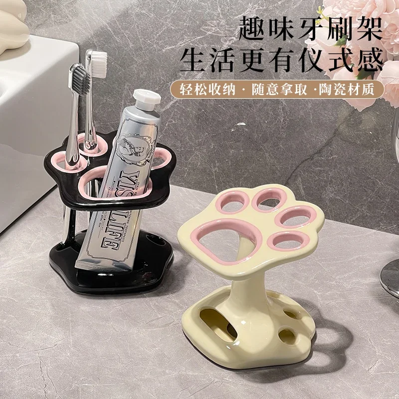 Ceramic toothbrush rack toilet washstand cute toothbrush holder base bathroom toothpaste light luxury toothbrush hanger