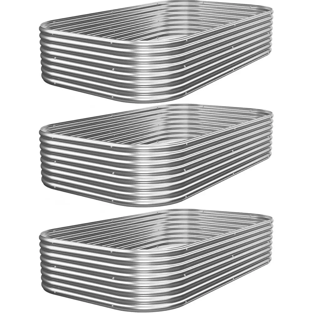 

3-Piece Galvanized Steel Raised Garden Beds for Outdoor Vegetables and Flowers