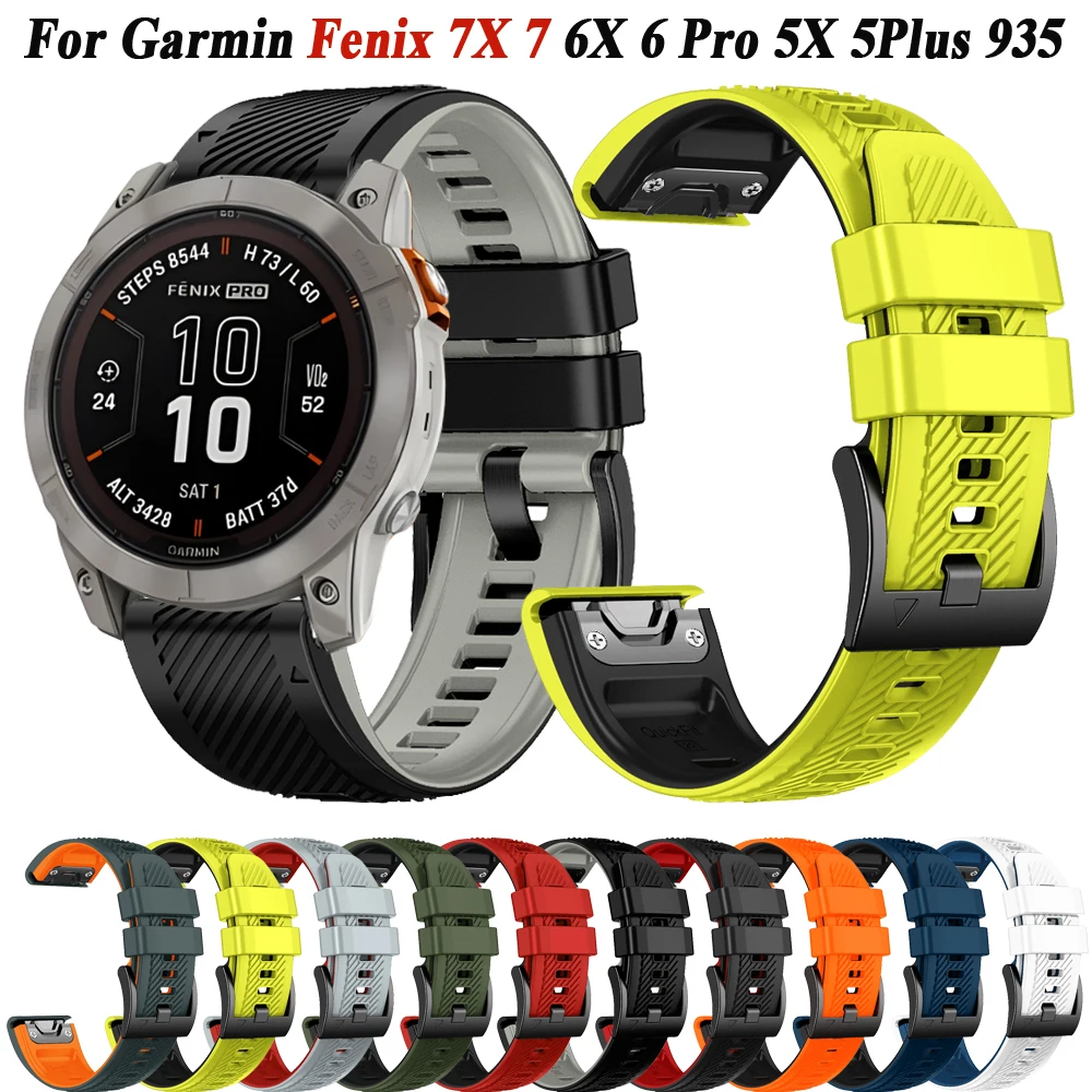 Pulseira de Silicone QuickFit, Pulseira, Pulseiras, Garmin Fenix 7X 7 Pro 6X 6 Pro 5 5X Forerunner 935 Smartwatch, 26mm, 22mm