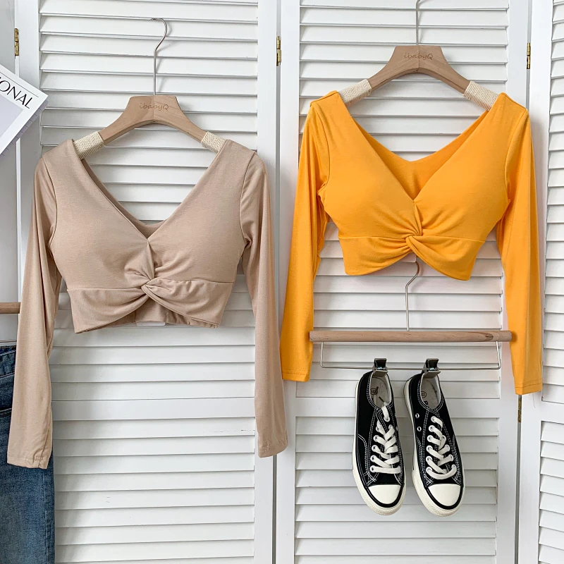 تي شيرت نسائي قصير بأكمام طويلة تي شيرت كاواي مدمج في حمالة صدر نسائية مثيرة موضة هاراجوكو الكورية #2