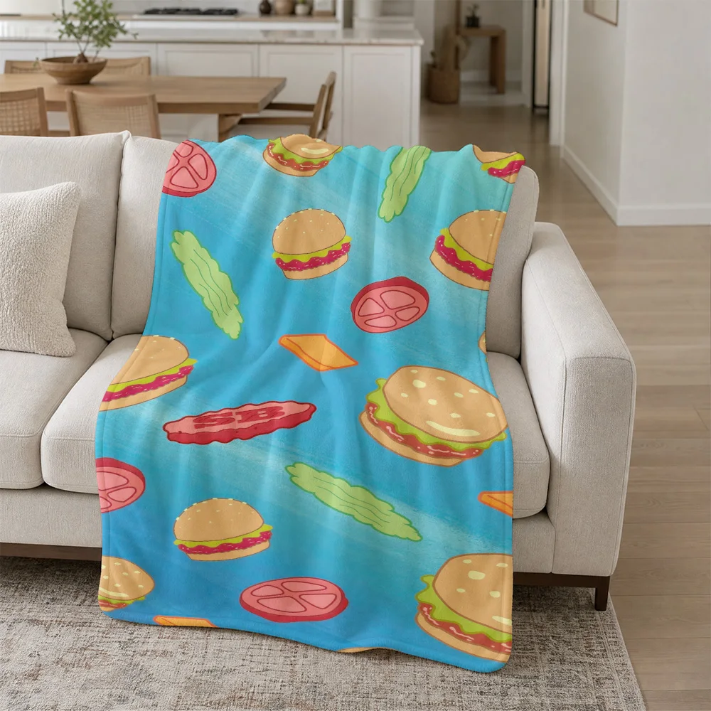 Cute Food Pattern Throw Blanket for Sofa Couch Decor Novelty Snack Lover Gift