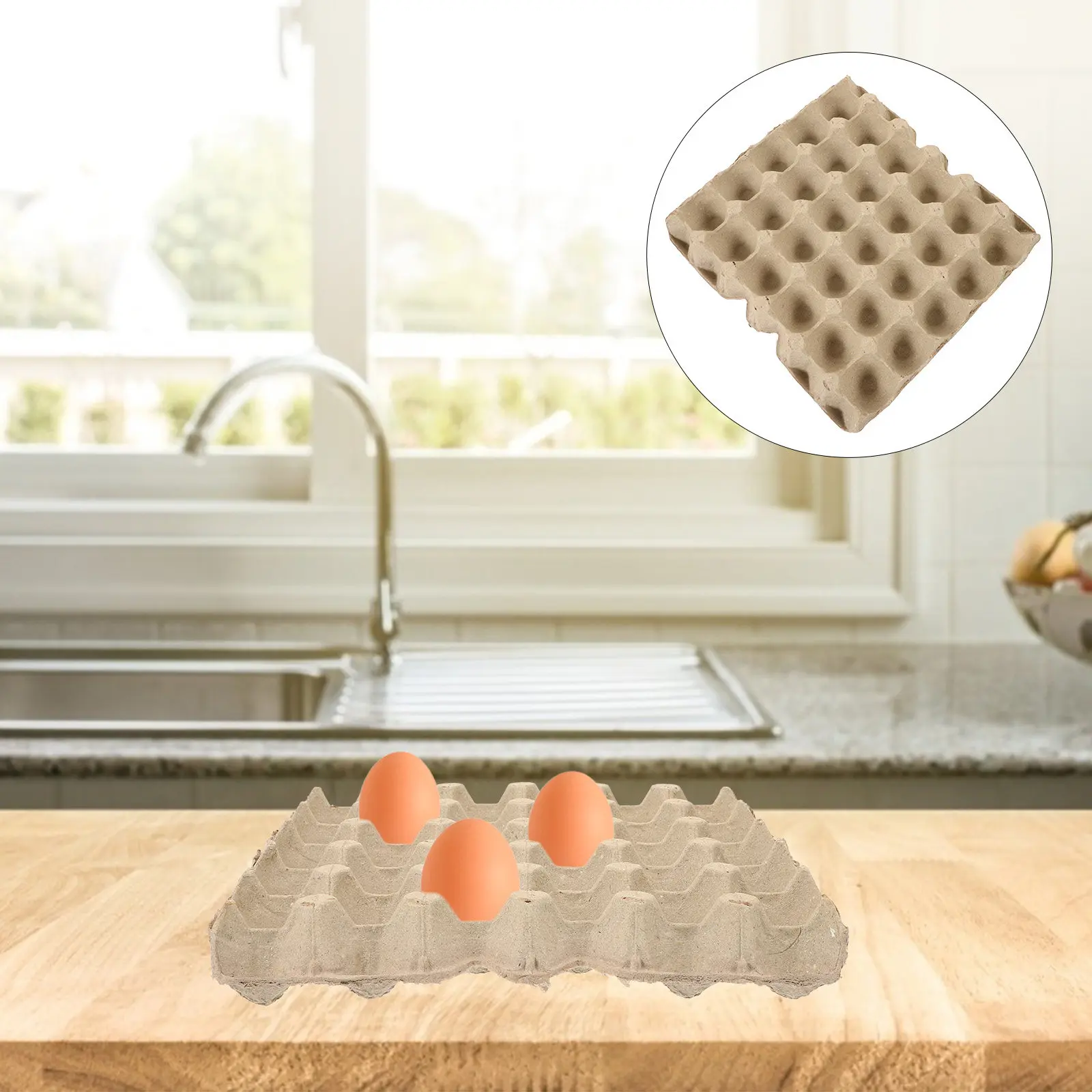 5pcs Egg Carton Empty Tray Egg Flats Paper Pulp Storage Box 30-Count Egg Protect Holder Tray Reusable Home Kitchen Refrigerator