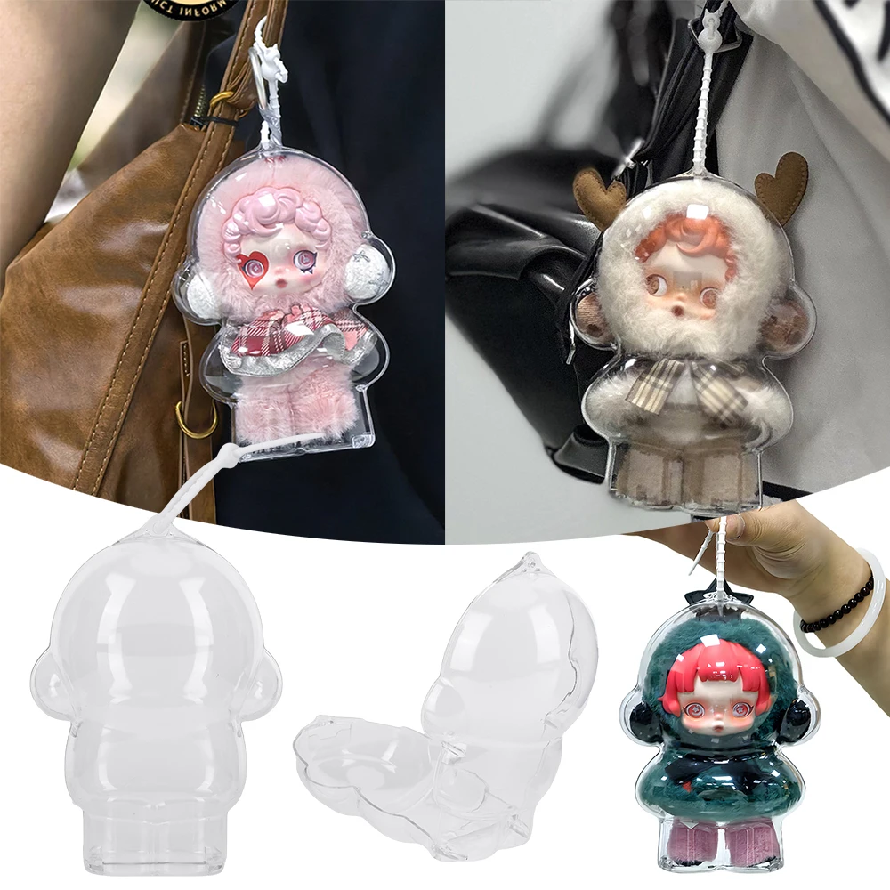 1/2 pçs acrílico transparente caso protetor boneca caso de armazenamento de poeira com alça para crânio panda movimento de inverno para boneca sp