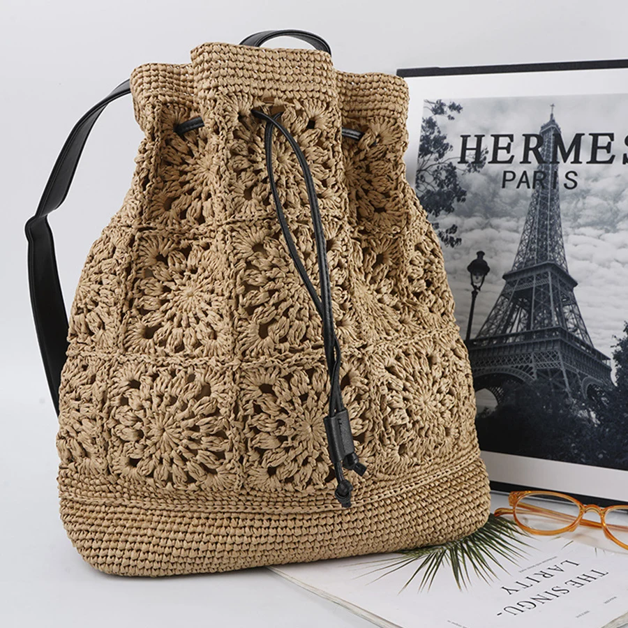 Straw Drawstring Backpack Summ - Embroidery Bali review and price