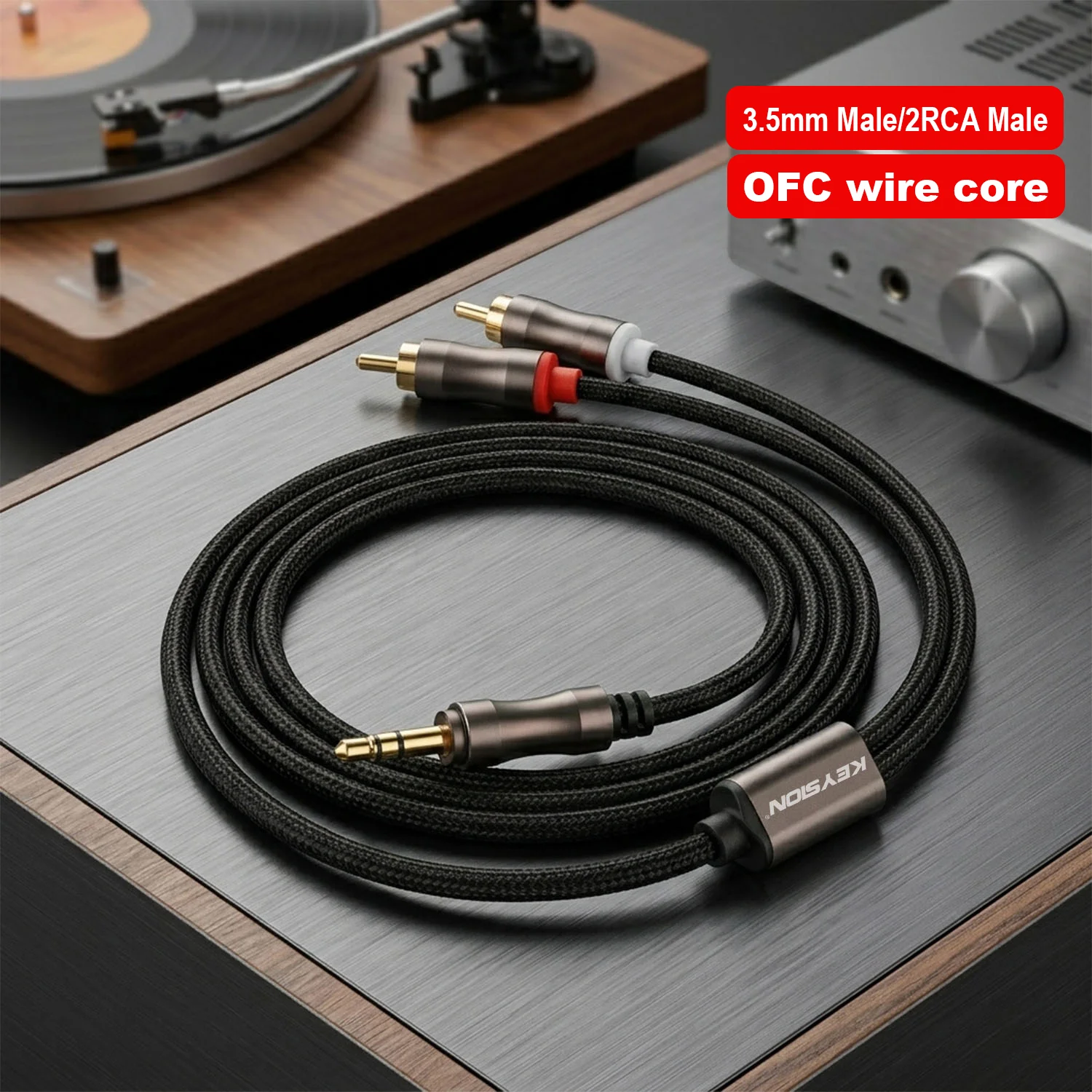 

KEYSION HIFI OFC 3.5mm to 2RCA Audio Cable Gold Plated Plug Male to Male Stereo Aux Cord YSplitter for Speaker Decoder Amplifier