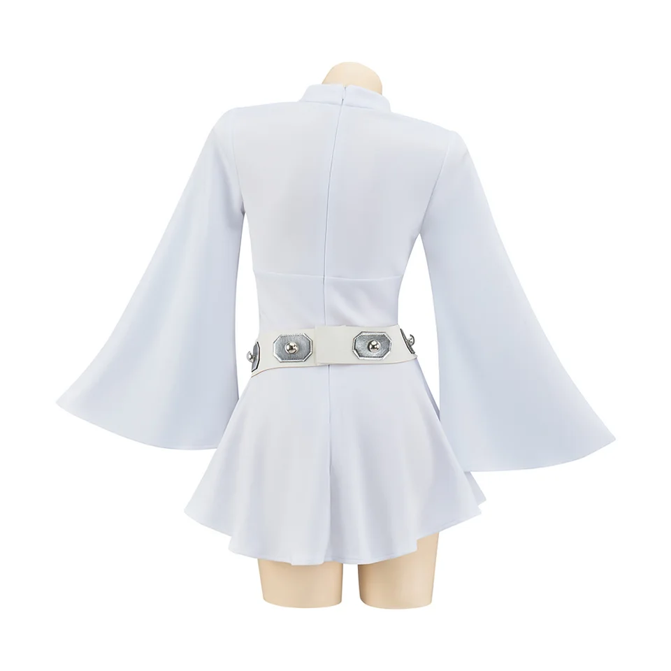 Princess Leia Cosplay Costume White Ball Gown Leia Short Dress With Belt Full Set Halloween Carnival