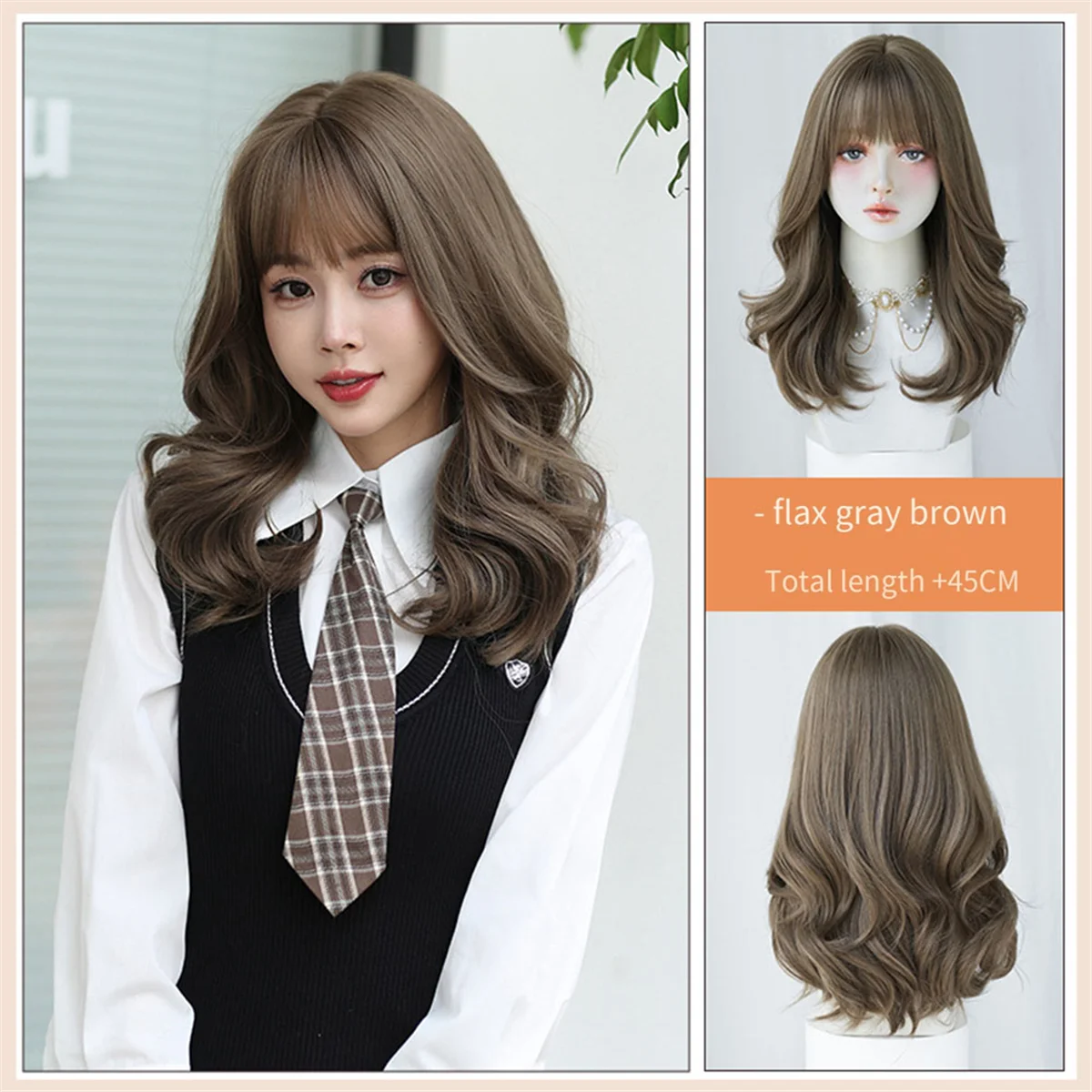 

AB53 45cm College Cosplay Wig Long Curly Hair Big Wave Chemical Fiber Simulation Hair Fashionable Set of Style Wig