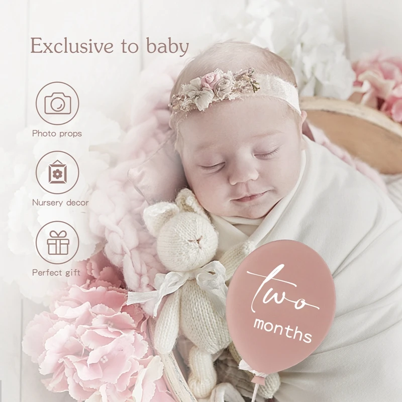 13pcs Baby Acrylic Milestone Cards Balloon Number Monthly Memorial Photography Accessories For 0-12 Months Newborn Birth Gift