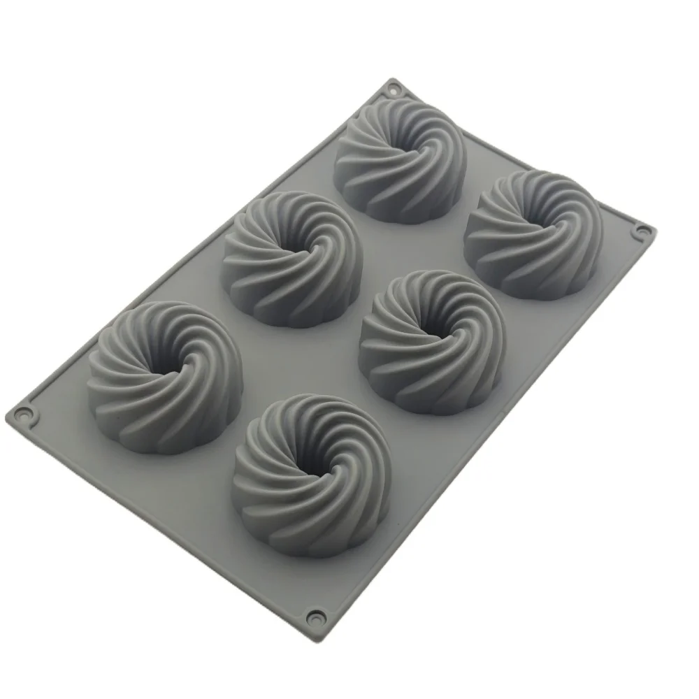 

6 Cavity Ribbed Spiral Silicone Mold Non-Stick Hollow Swirl Cake Mould For Chocolate Mousse Dessert Pudding Soap Baking Tools