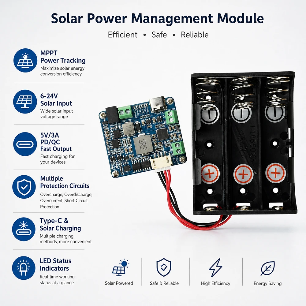 Solar Power Manager Module D For Arduino/Jetson/Raspberry Pi For Charging Li-Battery With 5V3A Output For 6~24V Solar Panel