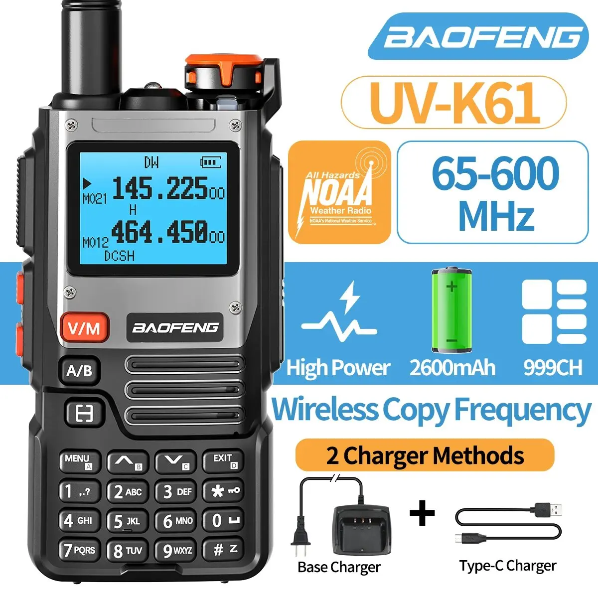 Baofeng UV-K61 Walkie Talkie Lange afstand Draadloze kopieerfrequentie Type-C Oplader UHF VHF DTMF NOAA UV-5R Verbeterde UV-K6-r