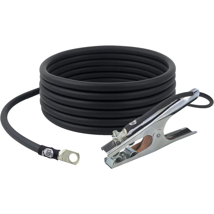 

200 Amp Welding Ground Clamp Lead Assembly with Terminal Lug Connector for Industrial and Automotive Repair Applications 2 AWG
