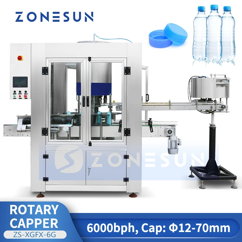 ZONESUN Automatic High Speed Screw Cap Capping Machine Rotary Turret Star Wheel Bottles Jars Unscrambler ZS-XGFX-6G