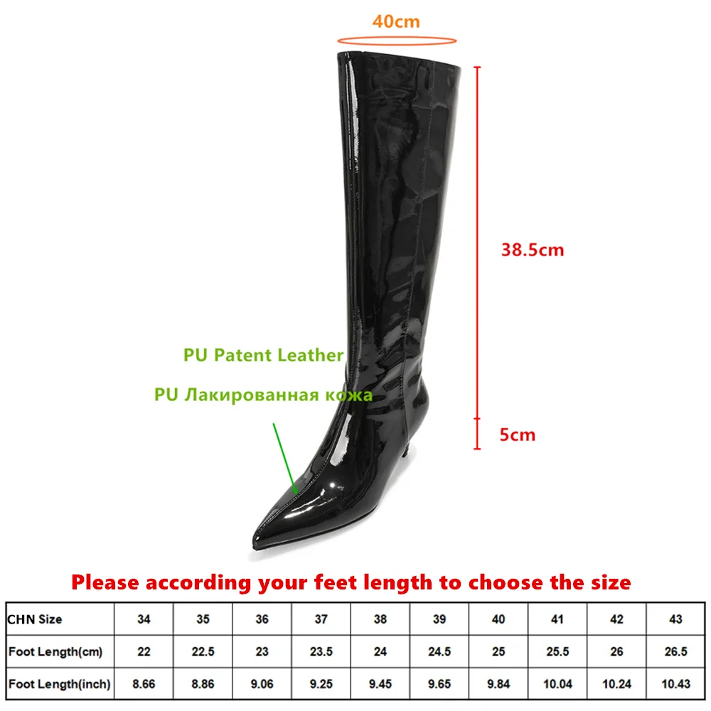 MILI-MIYA Hot Sale Women PU Patent Leather Knee High Heels Concise Sexy Pointed Toe Mid Heels Slip On Daily Commute Party Shoes