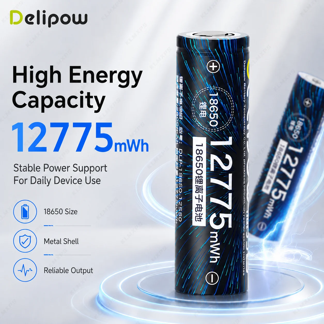 

Delipow18650 Lithium Rechargeable Battery 12775mWh Cylindrical Battery for Flashlight LED Light Portable Fan Toy DIY Electronics