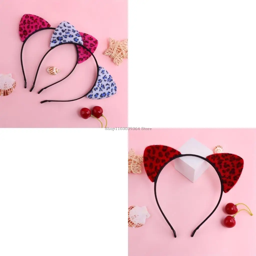 

Leopard Pattern Cats Ear Hairband for Women Girl Birthday Party Hairhoop RolePlay Game Props Headband for Theme Event