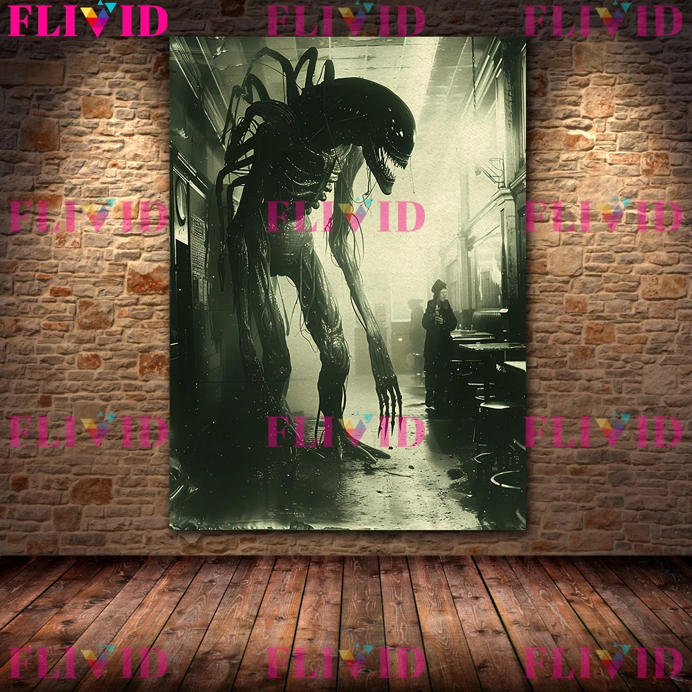 Monsters And Undead Lurking In The City Ruins Vintage Wall Art Canvas Print,Bizarre And Terrifying Old Photos Art Poster Print