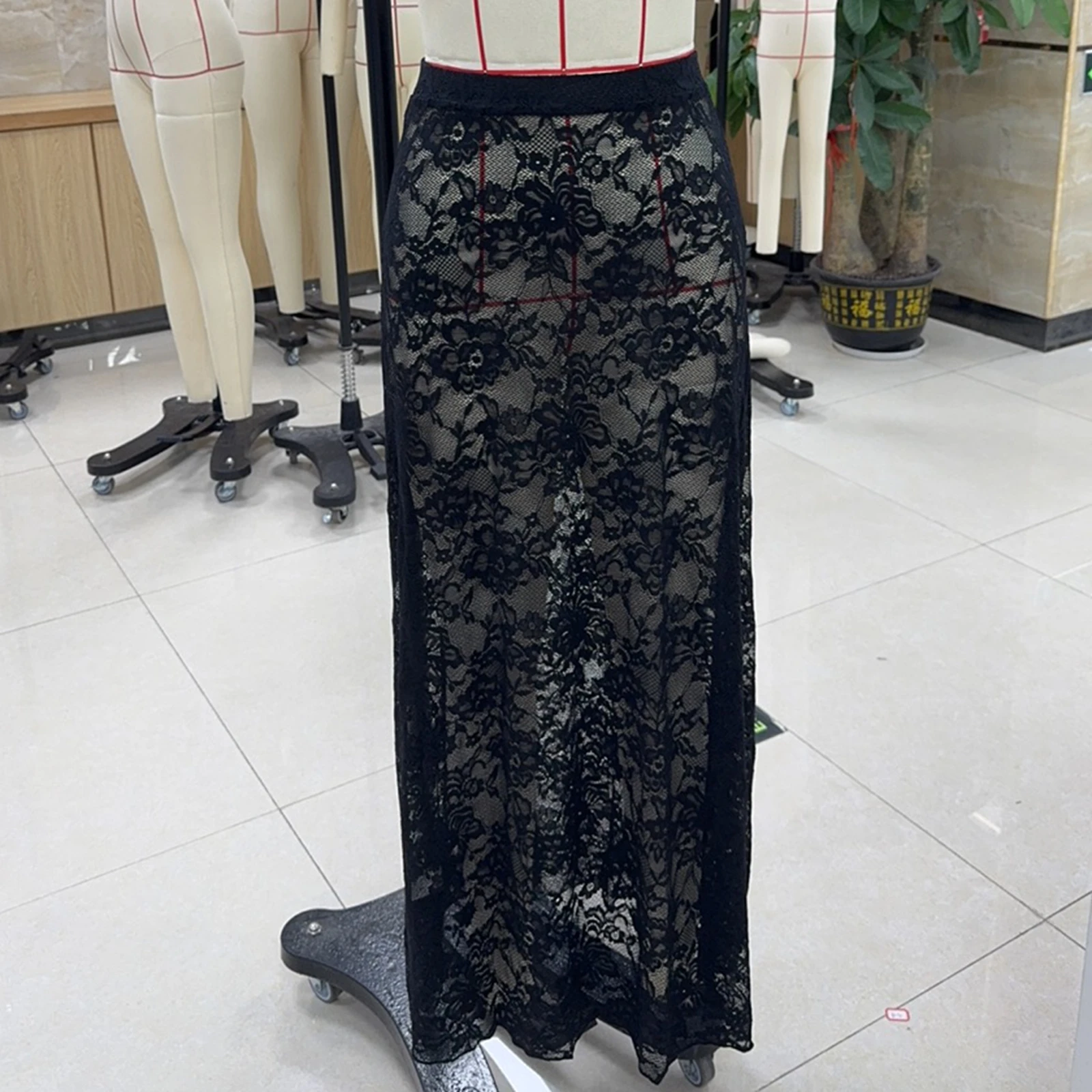 تنانير نسائية صيفية متوسطة الطول كاجوال أنيقة بلون سادة من الدانتيل الشفاف لملابس حفلات عطلة الشاطئ